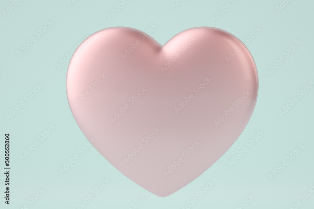 Pink heart 3D rendering on blue background. 3d illustration