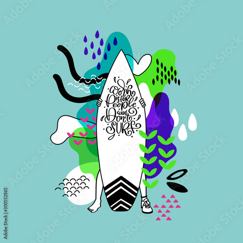 Downshifting inspirational phrase vector lettering surf board