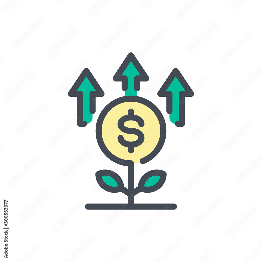Financial investments color line icon. Money plant growth vector outline colorful sign. Financial investments color line icon. Money plant growth vector outline colorful sign.