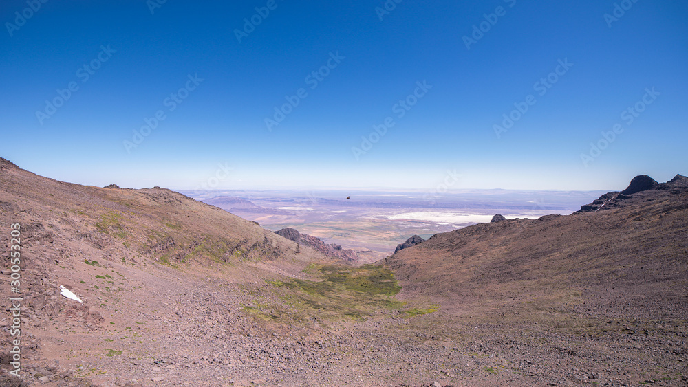 Panoramic view at Alvord Lake and Alvord desert from Steens mountain summit