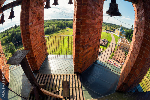 On the bell tower of the Church of the Transfiguration of the Lord in Holguin Monastery. Russia, Tver Region. The source of the Volga River photo