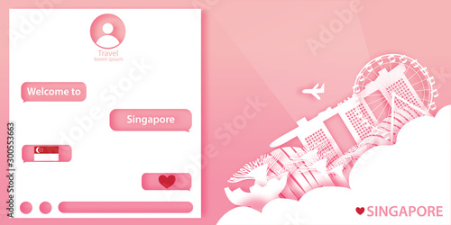 Travel Singapore in paper cut style. Vector illustration.
