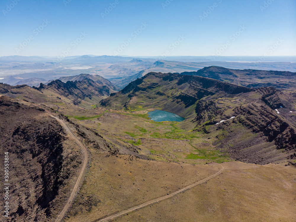 Aerial panoramic view at Steens mountains summit and Wildhorse lake Aerial panoramic view at Steens mountains summit and Wildhorse lake