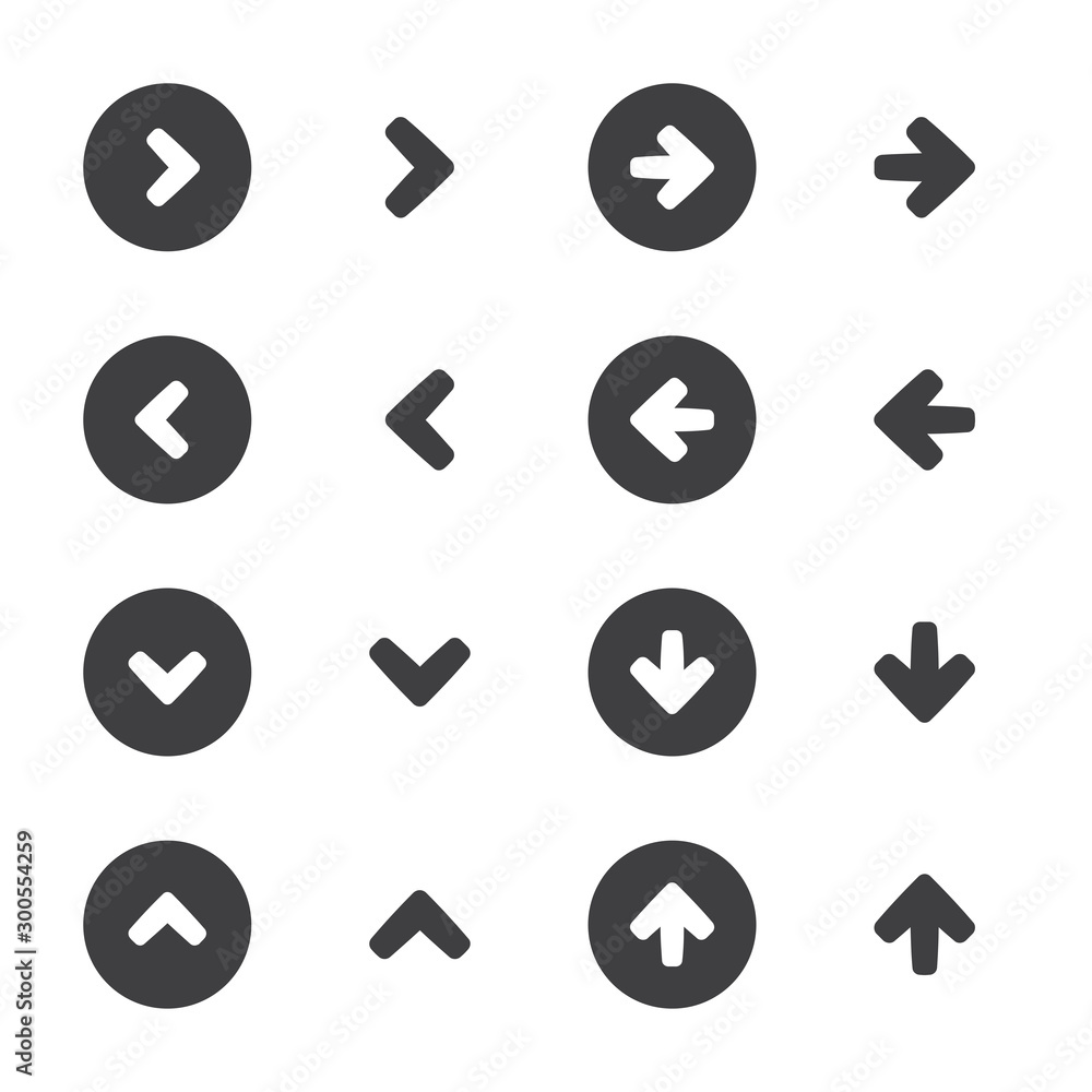 Arrow navigation set for UI and websites. Vector arrow direction icon set. Arrow navigation set for UI and websites. Vector arrow direction icon set.