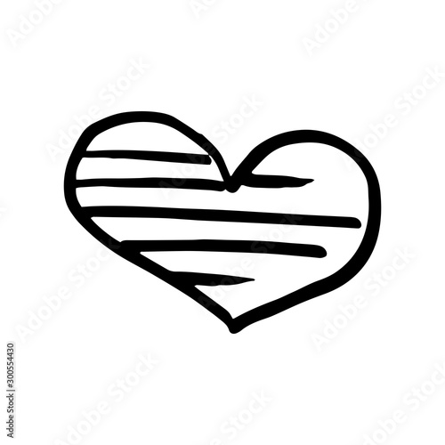 Hand drawn one heart. Simple doodle style icon. Single, careless vector heart. Black isolated on a white background.