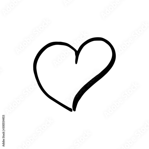 Hand drawn one heart. Simple doodle style icon. Single, careless vector heart. Black isolated on a white background.