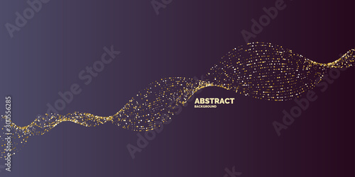 Background with gold glitter to place the inscription. Poster with lines consisting of particles.