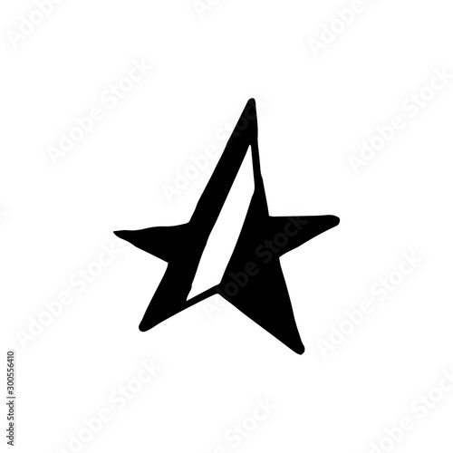 Hand drawn one star. Simple doodle style icon. Single, careless painted vector star. Black isolated on a white background.
