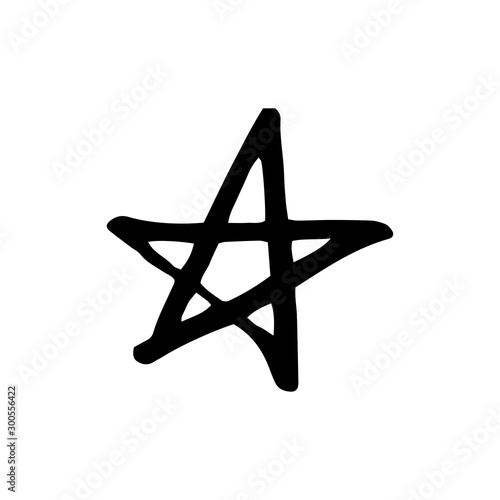 Hand drawn one star. Simple doodle style icon. Single, careless painted vector star. Black isolated on a white background.
