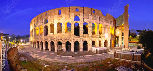 Rome. Colosseum square panoramic evening view in Rome