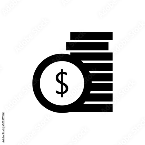 Line Icon Money Vector. Coins and dollar cent sign isolated on white background. Flat design style. Business concept.