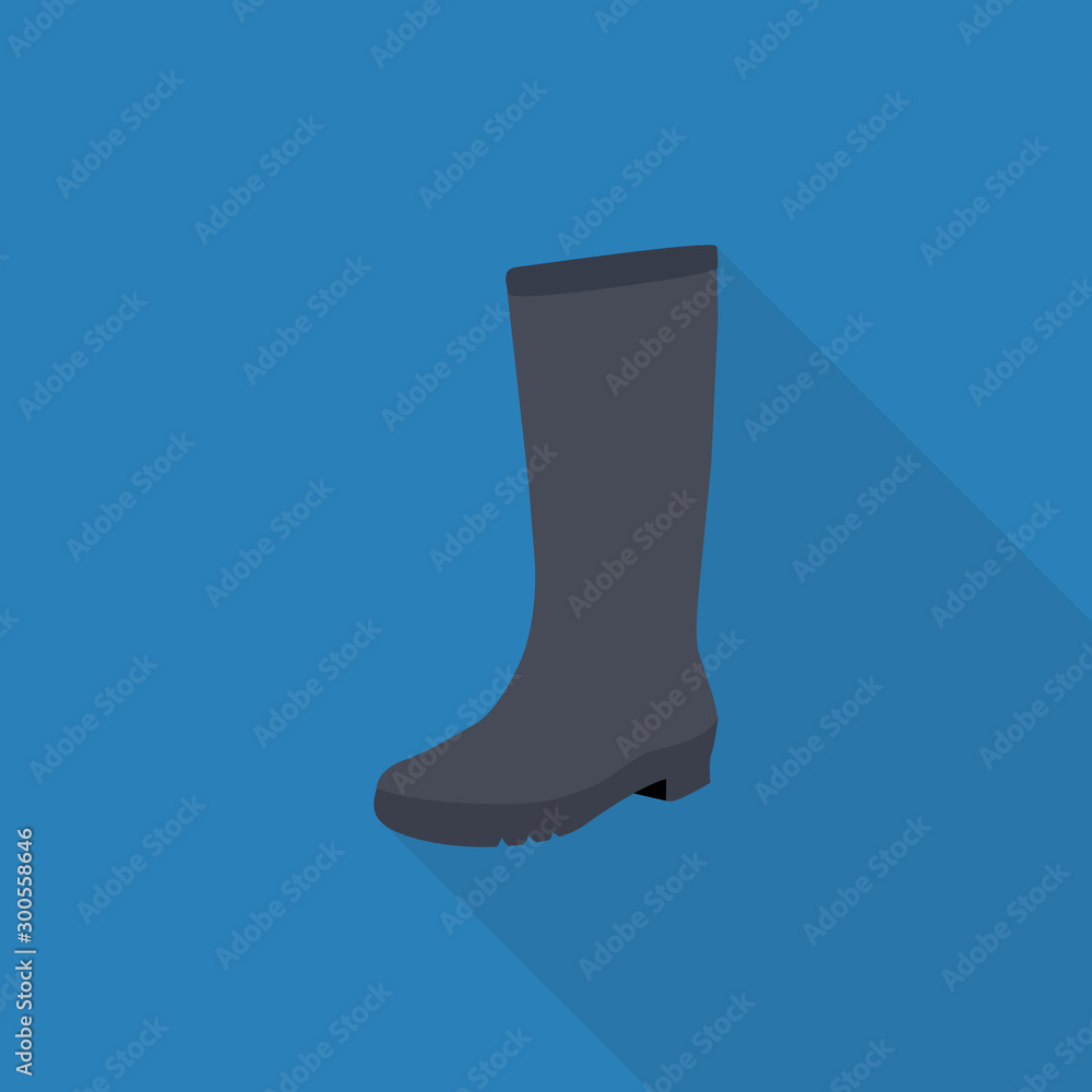 rubber icon in flat style with long shadow, isolated vector illustration on blue transparent background. rubber boot