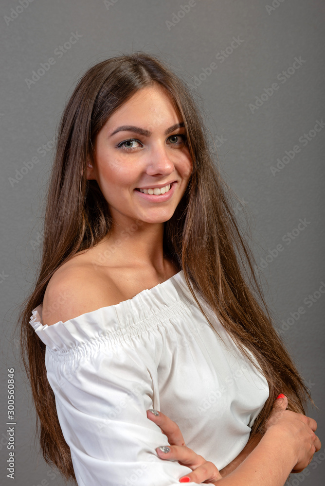 Emotional young woman portrait on dark background - image Emotional young woman portrait on dark background - image