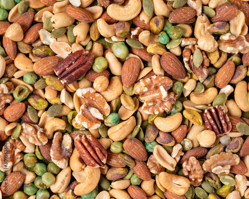 Mix nut, Assorted and various of nuts, background and Taxture. Top view.