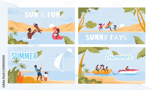 Summer Resort on Tropical Seacoast Ad Poster Set