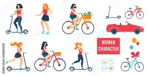 Woman Character Using Different Transport Set
