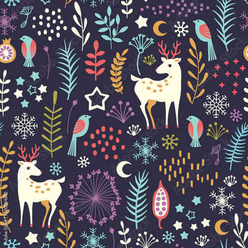 seamless pattern with winter forest ornament