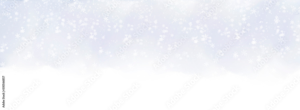 Christmas background with snow and snowflakes on a blurred natural background. Happy New Year, festive mood. Winter background. Copy space.
