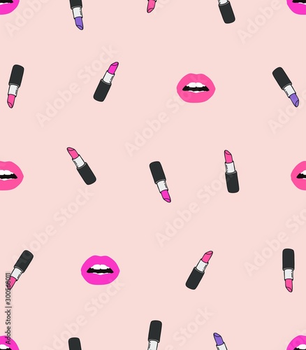 lipstick lips colorful vector seamless pattern