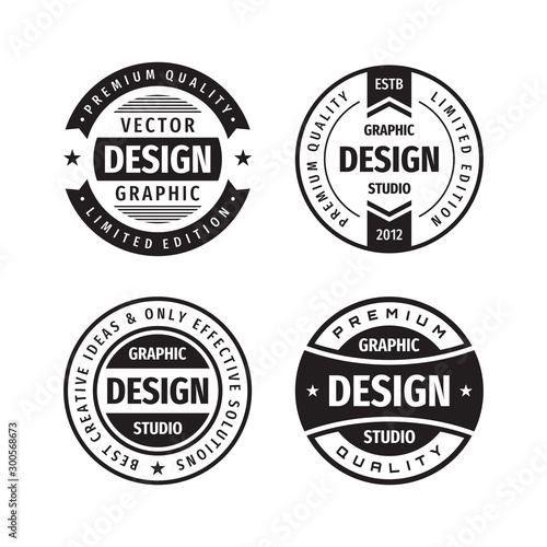 Design graphic badge logo vector set in retro vintage style. Premium quality, limited edition. Emblem template collection.  photo