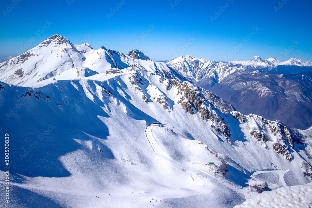 Ski Resort Of Russia - Rosa Khutor. Winter Sunny day in the mountains.