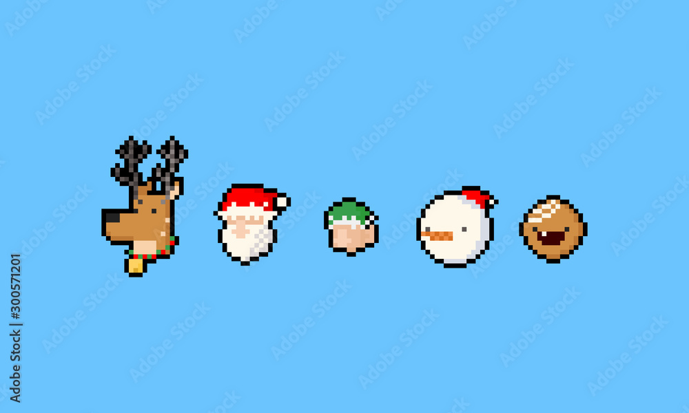 Pixel art cartoon christmas icon set. Pixel art cartoon christmas icon set.