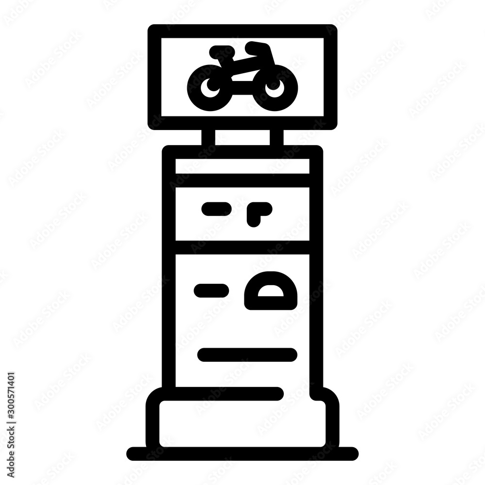 Kiosk bike rent icon. Outline kiosk bike rent vector icon for web design isolated on white background