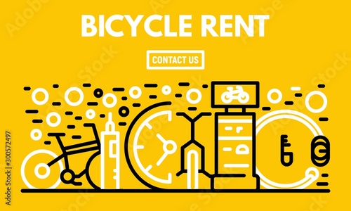 Bicycle rent banner. Outline illustration of bicycle rent vector banner for web design