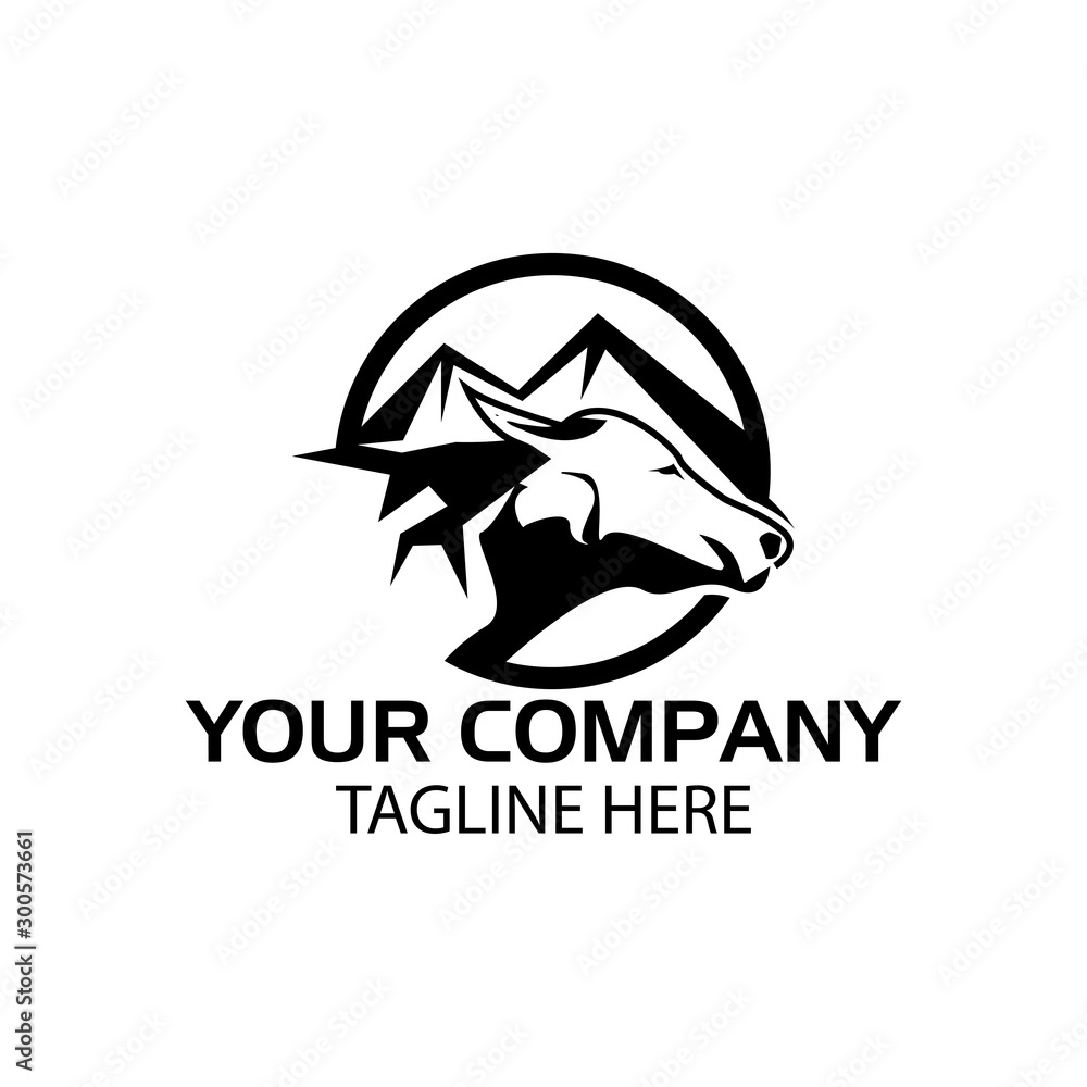 Obraz premium Buffalo logo with mountain, Buffalo head icon. flat design. Vector Illustration on white background 