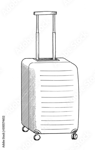 Sketch of classic modern suitcase, black and white illustration