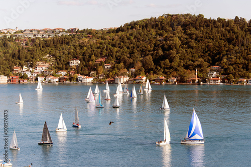 Sailing boats and yachts in Bosporus cup in Istanbul, Turkey