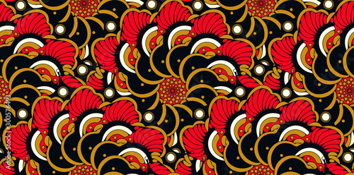 butterfly flower seamless scales wide red gold