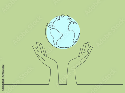 Save the world concept isolated line drawing, vector illustration design. Climate change collection.