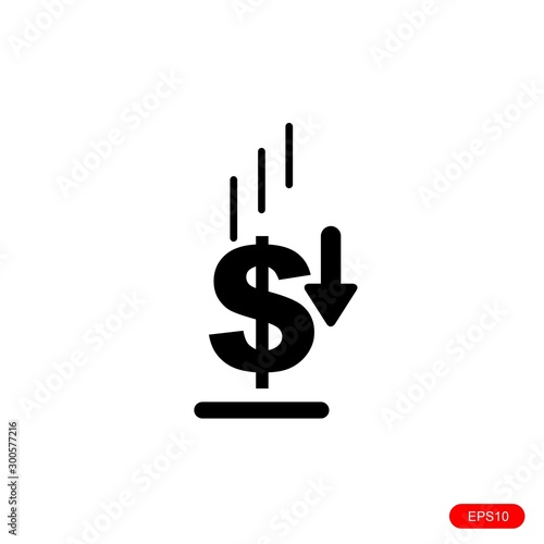 Cost reduction icon Flat . Dollar Down Icon Vector