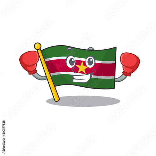 happy flag suriname with the boxing cartoon