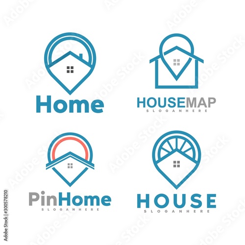 home and pin logo. real estate logo, icon and template