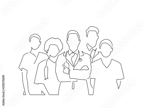 Medical team isolated line drawing, vector illustration design. Medicine collection.