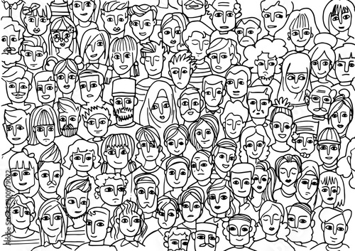 Fototapeta twarze ludzi - bez szwu wzór ręcznie rysowane twarze różnych grup etnicznych