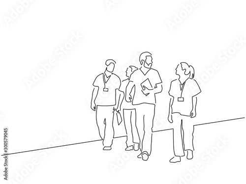 Medical team isolated line drawing, vector illustration design. Medicine collection.