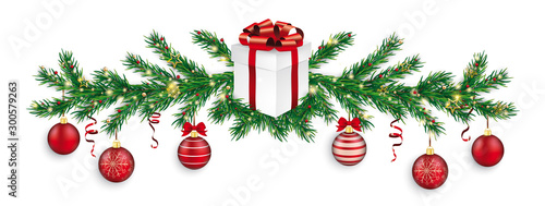 Green Christmas Branches Gift Wreath Golde Baubles