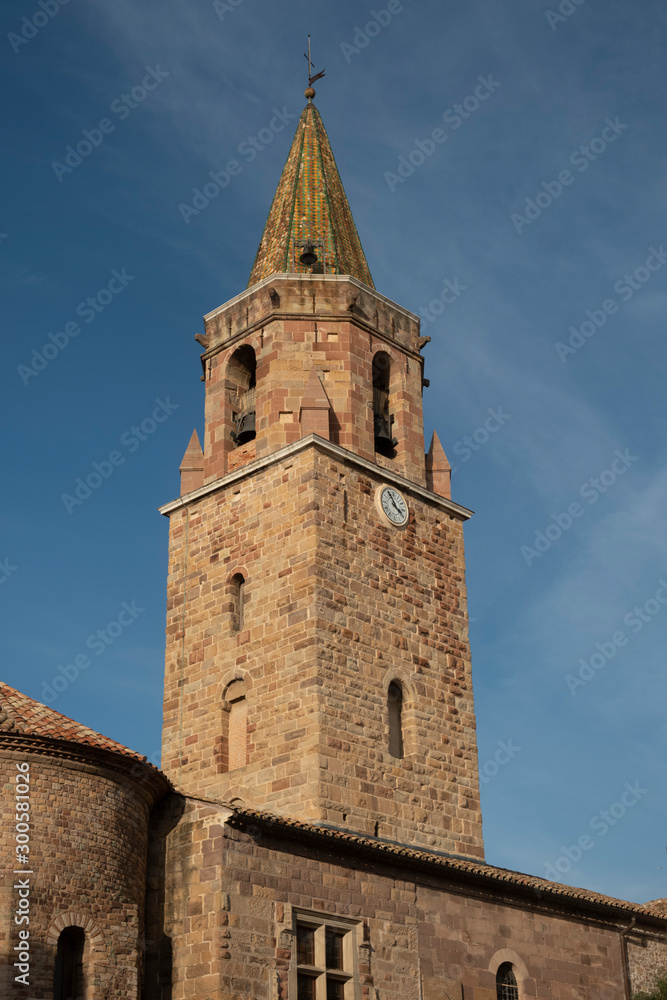 View on the bell tower of the Frejus Cathedral on a sunny day in Frejus, France