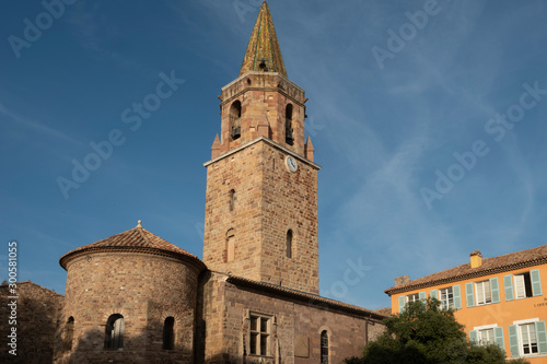 View on the bell tower of the Frejus Cathedral on a sunny day in Frejus, France © hectorchristiaen