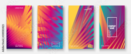 Modern business geometric template covers for design. Phone social media network concept. Promotion poster background. Creative stories set. Abstract vector illustration. Trendy gradient neon colors