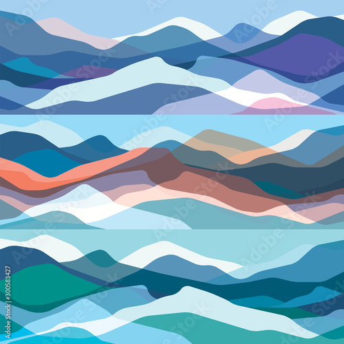 Color mountains set, translucent waves, abstract glass shapes, modern background, vector design Illustration for you project