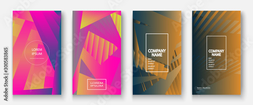 Modern business geometric template covers for design. Phone social media network concept. Promotion poster background. Creative stories set. Abstract vector illustration. Trendy gradient neon colors