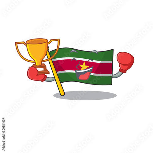 boxing winner flag suriname mascot on a pole