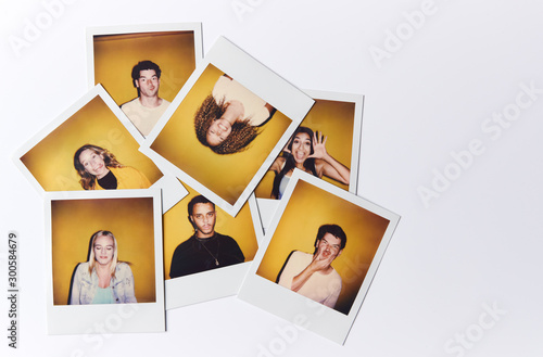 Instant Film Photos Of Young Men And Women For Modeling Casting In Studio On White Background photo