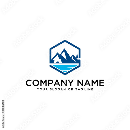 Free Download logo design mountains rivers and sun logo vector template - GFXLoad