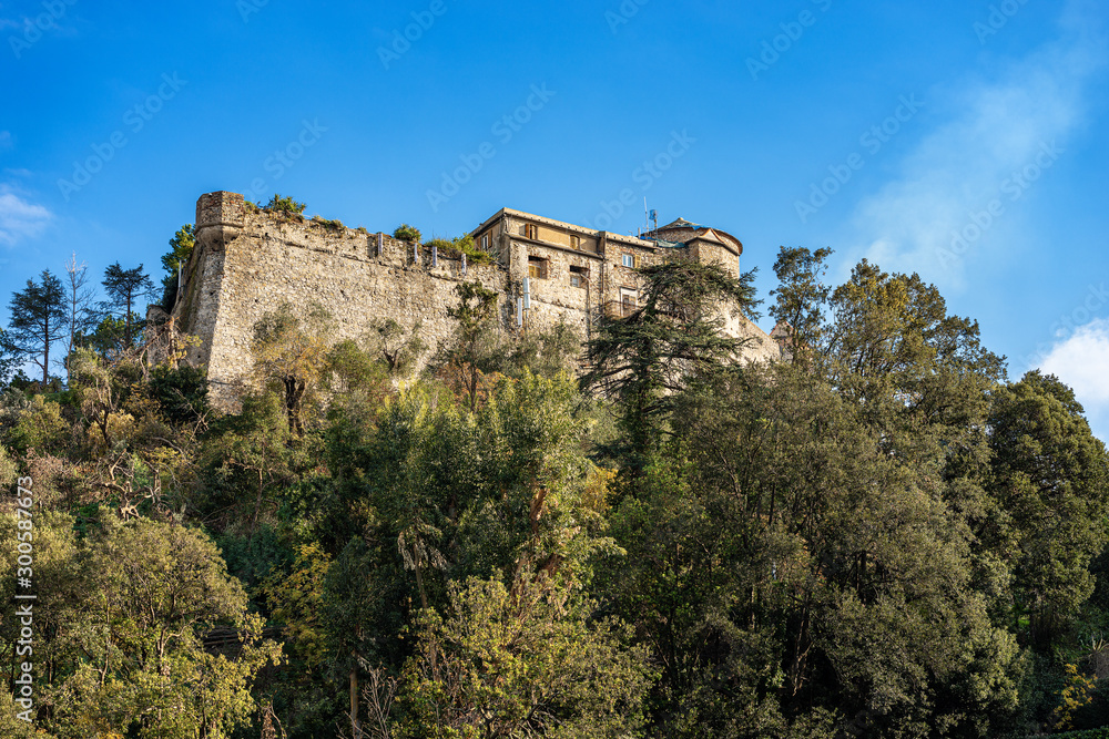 Medieval castle Brown or of St George (San Giorgio) in the famous village of Portofino, Genoa province, Liguria, Italy, Europe
