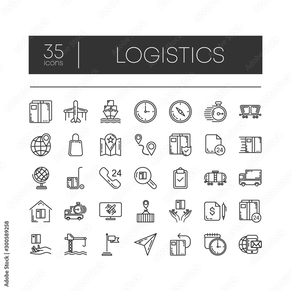 Set of 35 line icons of logistics for modern concepts, web and apps on white background. Vector illustration.